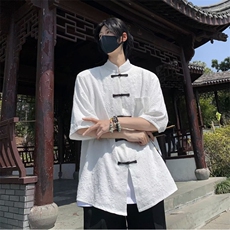夏男短袖衬衫提花唐装盘扣七分袖短衬衣CS1279P43，男装衬衫，星座1013-1