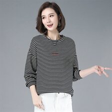 2021年春季自主图通勤套头长袖条纹卫衣女字母印花，女装卫衣/绒衫，伊满意