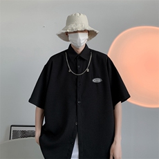 S20-P36慵懒风华夫格带项链短袖衬衫，男装衬衫，星座1501-1