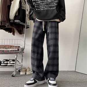 8XL-M 特大码加厚毛呢料格子休闲裤宽松男裤毛呢裤K946P60加绒P70图片