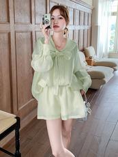 2025夏装新款清凉透气设计感防晒衬衫两件套2321-P145-K218，女装套装/套裙，含赞