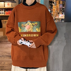 1港风新款宽松休闲中性情侣潮流印花毛衣男外套7678P48加绒P55，男装针织衫/毛衣，星座226-2
