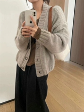 毛衣女慵懒秋冬宽松针织新款长袖内搭短款开衫，女装羊毛衫，恩泰羊绒