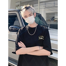 美式复古字母印花纯棉短袖女男夏季潮牌重磅宽松休闲情侣半袖T恤，男装T恤，星座506A