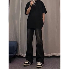 W10691-P21特批网图现货黑色水洗牛仔裤美式高街vibe修身长裤，男装牛仔裤，星座1608