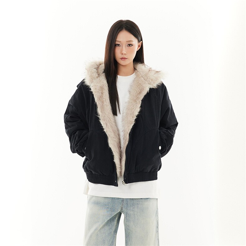 现货高品质美式高街冬季重磅硬挺短款座山雕毛领棉衣男女加厚外套图片