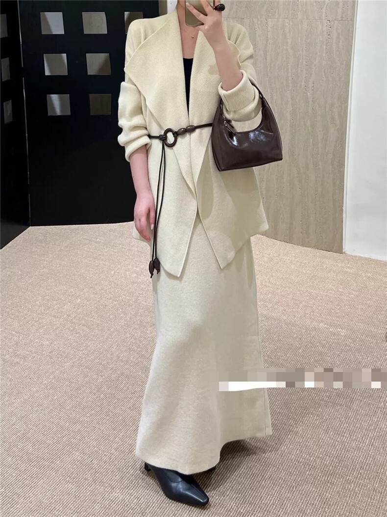 2025年秋季时尚百搭通勤针织外套宽松显瘦半身裙，女装套装/套裙，织己羊绒