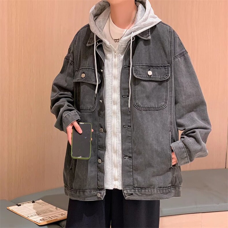 假两件外套男秋冬宽松牛仔夹克潮牌ins港风韩版痞帅上衣J6058-p70,男装夹克,星座1008