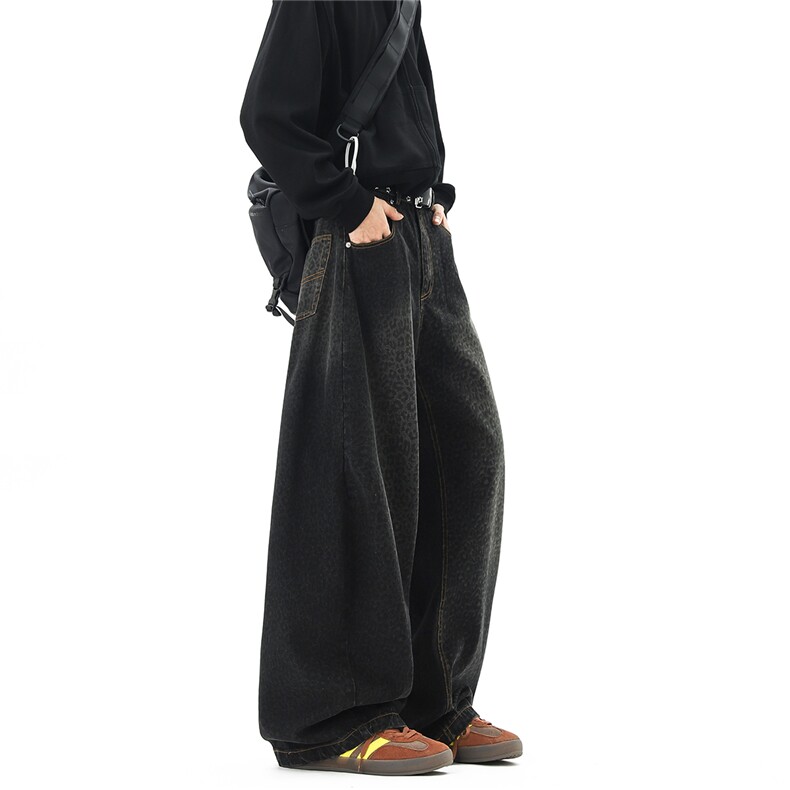 【现货】美式复古黑色豹纹弯刀牛仔裤1XZ502-K866-P65控98,男装牛仔裤,星座502