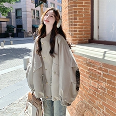 甜酷设计感休闲立领外套女2025秋季韩系宽松超火洋气印花拼接外套，女装风衣，2C122