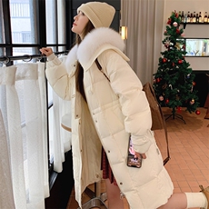 设计感超好看大毛领羽绒服女2025冬新款韩系收腰中长款白鸭绒外套，女装羽绒服，浙宝228