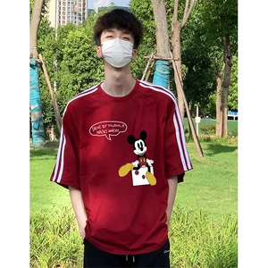 抖音得物高品质二开240克宽松纯棉美式潮牌三条杠织带短袖T恤图片
