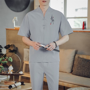 夏季套装男士两件套风复古唐装名族风T恤A334-TZ025-P55图片