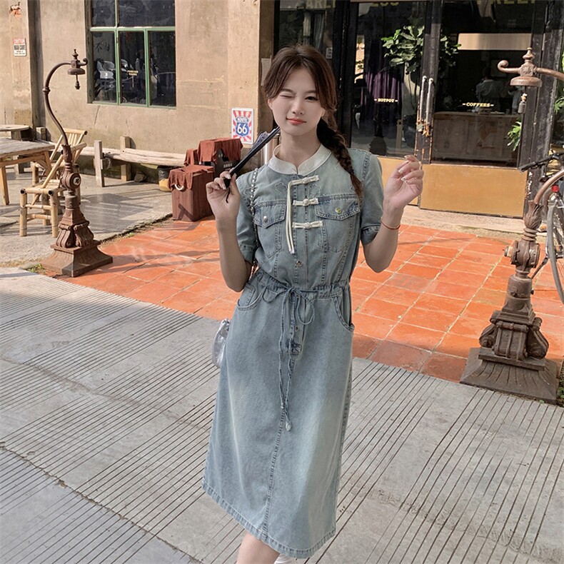 2025年夏装新中式风牛仔连衣裙2C133-997-P125-K178,女装连衣裙,2C133
