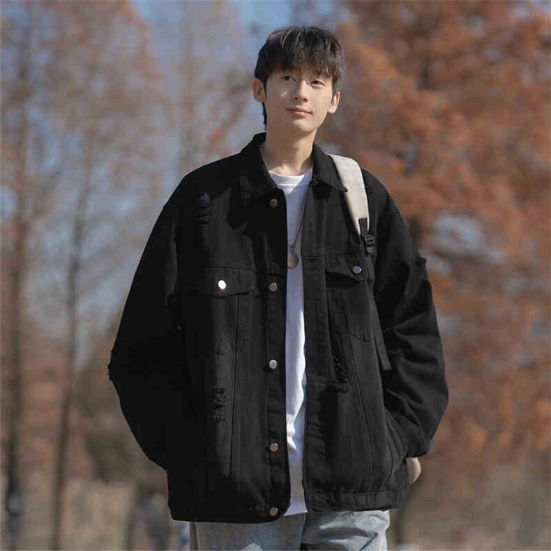 1506-1/KGW66041/P59黑色工装牛仔夹克男春秋款潮牌休闲宽松百搭,男装夹克,星座1506-1