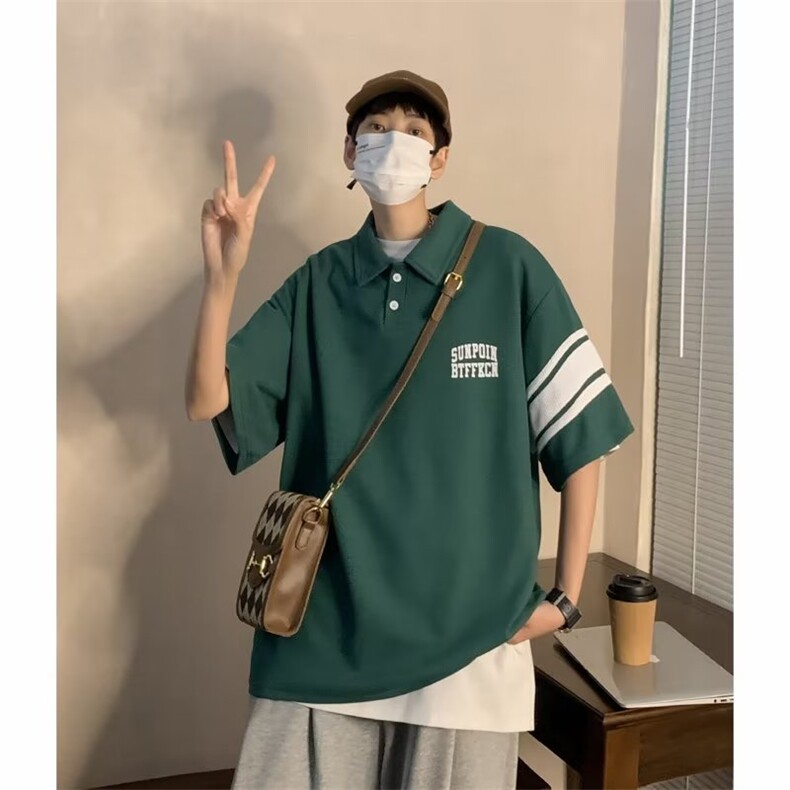 潮流百搭男2023新款POLO衫潮五分袖夏季慵懒气质宽松型WB061-P29图片