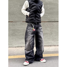 复古猫须纹水洗弯刀牛仔裤男款直筒美式微喇cleanfit裤子拖地宽松，男装牛仔裤，星座506A
