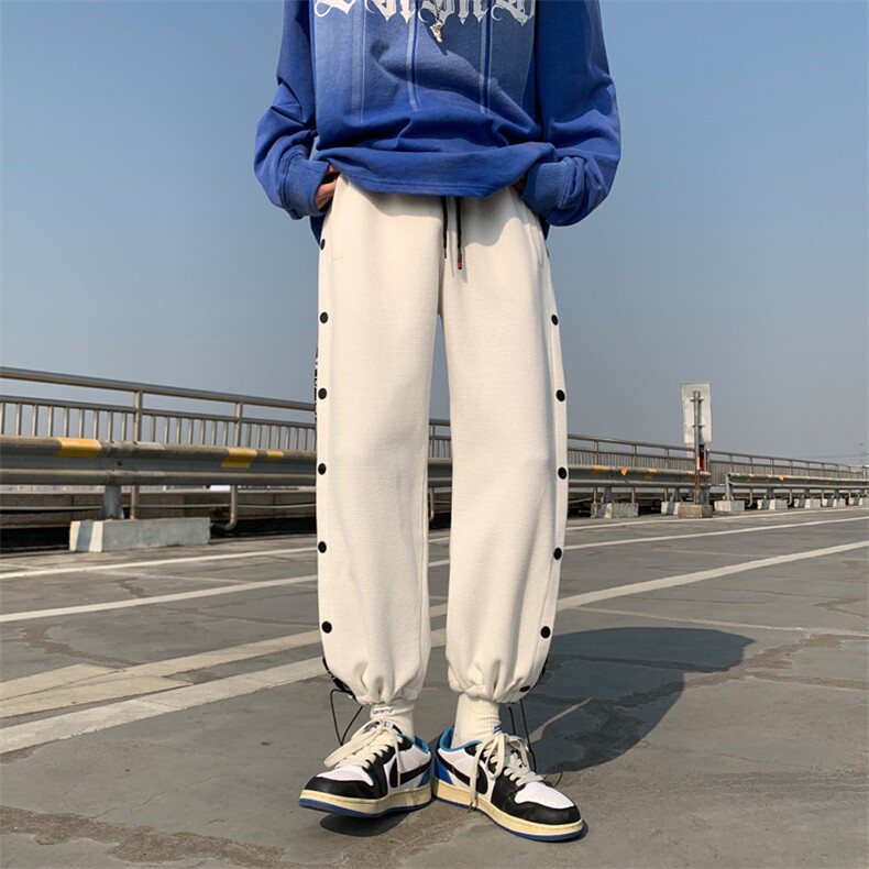 春季新款条纹拼接华夫格垂感排扣大码宽松休闲裤A161-K7271-P55,男装休闲裤,电商A161-2