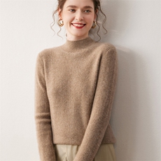 2025年秋季常规款长袖套头舒适时尚百搭通勤半高领，女装针织衫/毛衣，宛咚羊绒