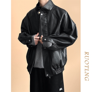 主推现货新款立领皮衣外套男宽松休闲机车皮夹克A351-AP2465-P105图片