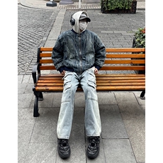 B221美式ins高街重工艺宽松做旧工装牛仔裤子LK23143-P80控108，男装牛仔裤，电商B221