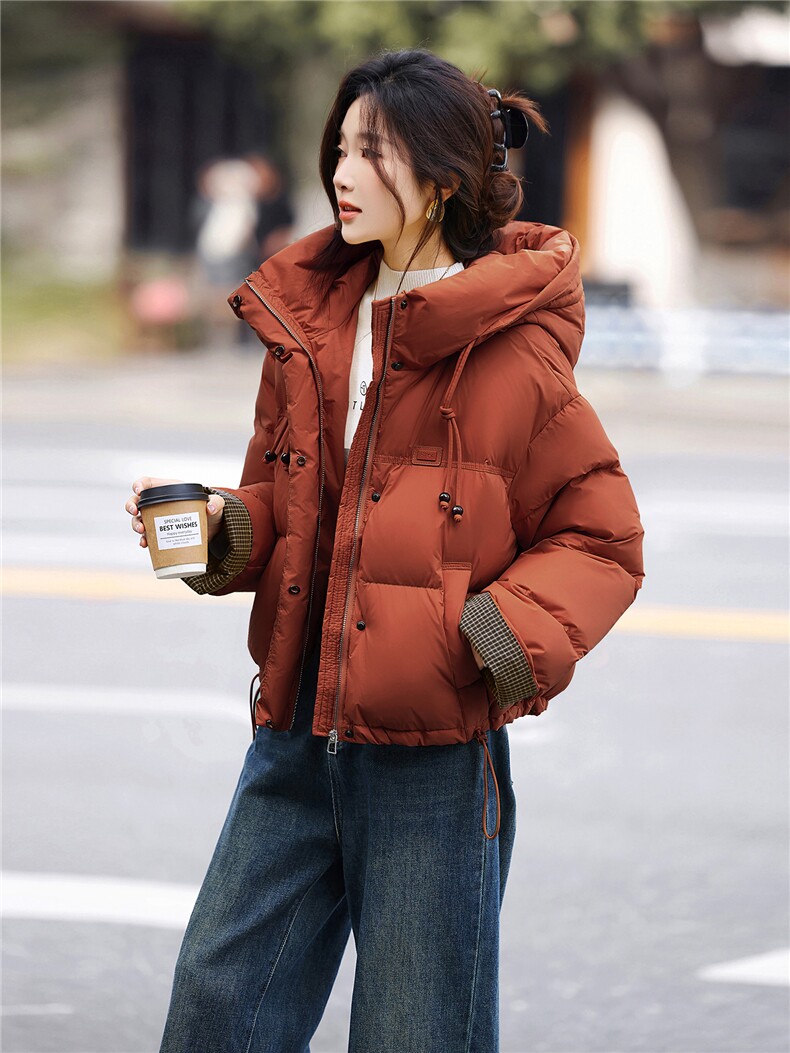 白鸭绒羽绒服女短外套2026冬季新款小个子宽松百搭面包服,女装羽绒服,鑫源服饰