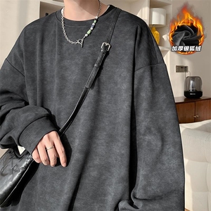 重磅扎染银狐绒保暖圆领卫衣男秋冬季潮牌宽松大码休闲上衣服外套,穿衣服搭配什么颜色配什么颜色图片