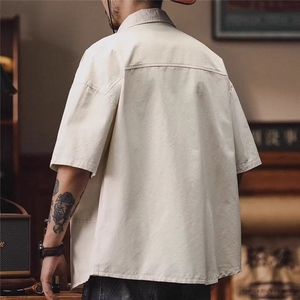 美式休闲纯棉衬衫男款夏季薄款青少年痞帅300斤胖子大码工装衬衣