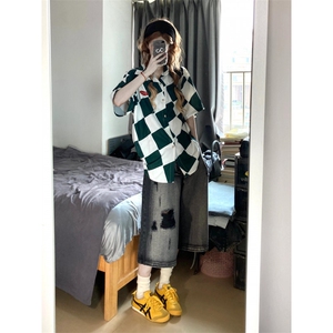 【网图有货】水洗破洞复古牛仔短裤男女宽松七分裤D622CC-特P40