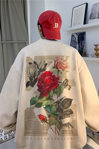 2026春季新款港风潮玫瑰宽松休闲落肩袖卫衣JK23388特批36-控59图片