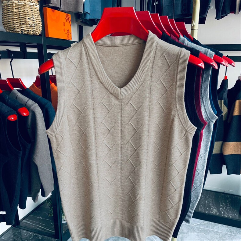秋冬季男无袖提花暗纹针织毛衣背心马甲套头坎肩打底男士马甲，男装背心/马甲，钱塘6003（原4033）