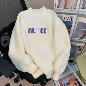 EE105-P65华棉420克复合羊驼绒卫衣女秋冬刺绣半高领保暖上衣大码