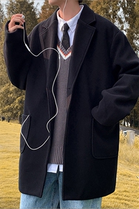 N2075/P90秋冬季中性风呢大衣男中长款男女呢料潮呢子外套风衣图片