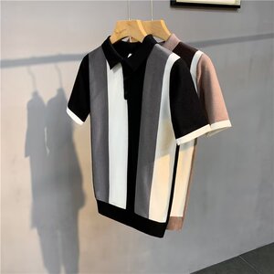 韩版修身男士竖条纹翻领针织短袖T恤青年休闲polo衫PL69003 P42图片