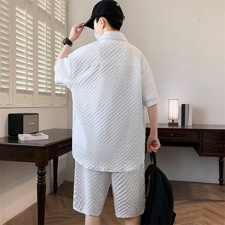 T502-P802025春夏男士时尚休闲冰丝衬衣套装短袖短裤,男装休闲套装,星座507A（原星座306B-2）