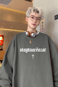 新款港风纯棉260克高街抖音直播得物品质长袖T恤打底衫T4206P28图片