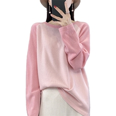 圆领美丽诺100羊毛衫女秋冬新款拼色毛衣洋气针织打底衫女，女装羊毛衫，盛鼎羊绒