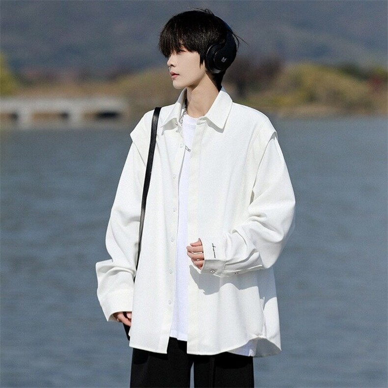 网络图现货潮牌纯色高级感宽松潮流百搭垂感休闲衬衫JA6704-P40，男装衬衫，星座715-7