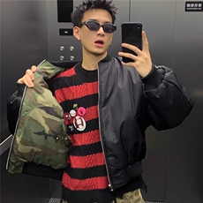 美式高街飞行员两面穿迷彩棉服男女冬季boomber加厚短款棉衣外套，男装棉衣，星座506A