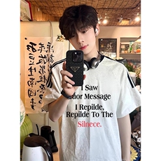 夏季美式高街重磅纯棉三条杠织带撞色男女短袖T恤ZD360-特P30，男装T恤，电商A486