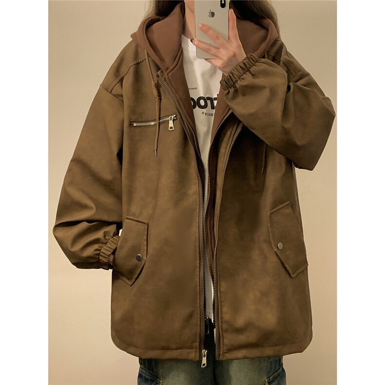 1假两件复古金属装饰大码M-5XL面层：PU皮夹克女JK77767P108，男装夹克，星座226-2