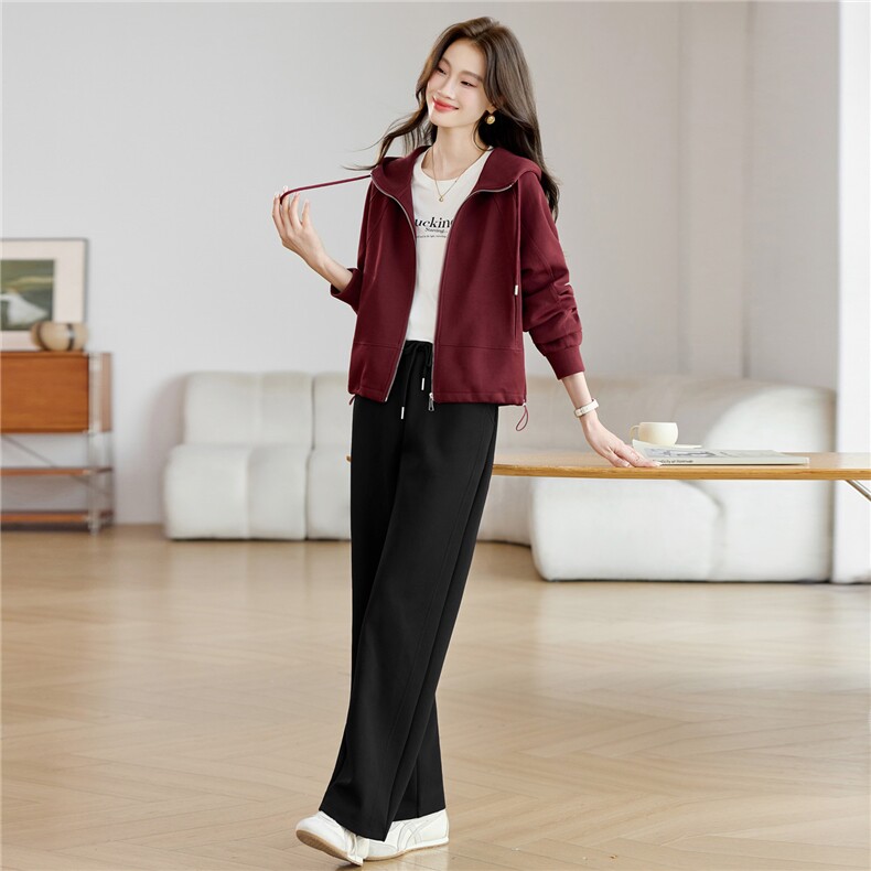 长期有货休闲运动套装女2026春装新款韩版时尚开衫连帽卫衣两件套，女装套装/套裙，璐依舞