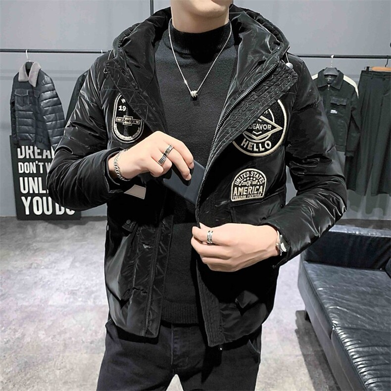 店主风冬季保暖羽绒服绣标装饰连帽男士保暖外套C301B-YR02,男装羽绒服,电商C301B