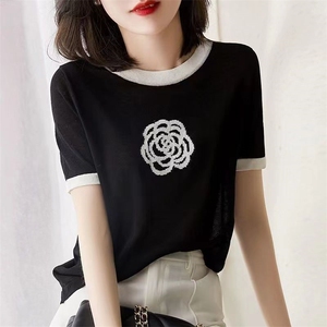 清仓特价夏纯棉洋气条纹短袖T恤女宽松圆领背心针织棉半袖打底衫图片