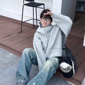 抖音得物高品质 25秋冬美式高街宽松结构防风高领连帽卫衣外套W60图片
