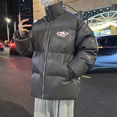 新款立领pu皮印花棉衣男秋冬季加厚面包服外套保暖棉服MY621-P115，男装棉衣，星座505-3