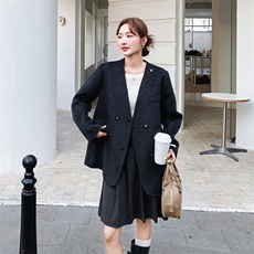 韩系黑色收腰双面呢羊毛西装外套女秋冬2025新款气质高级感大衣，女装毛呢外套，2B187