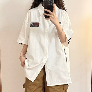 男夏季薄款冰丝条纹半袖设计感小众美式潮牌痞帅衬衣WA1280-P37,白色针织套头宽松马甲搭配图片图片