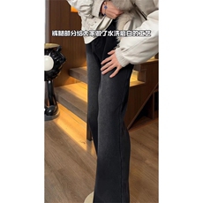 黑色磨白水洗牛仔裤男秋冬美式潮牌加绒弯刀裤直筒微喇裤，男装牛仔裤，四季星座505