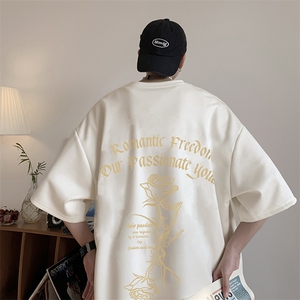 wassup happy重磅麂皮绒短袖t恤男夏季2025新款美式潮牌宽松半袖图片